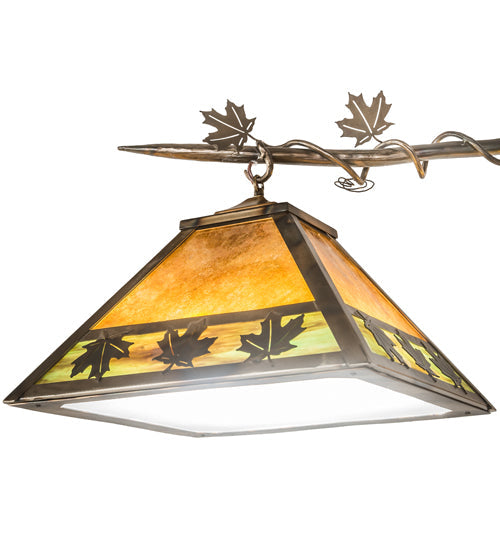 Meyda Lighting Maple Leaf 66" 3-Light Light Burnished Antique Copper Island Pendant Light With Multi-Colored Shade Glass