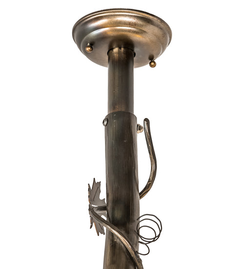 Meyda Lighting Maple Leaf 66" 3-Light Light Burnished Antique Copper Island Pendant Light With Multi-Colored Shade Glass