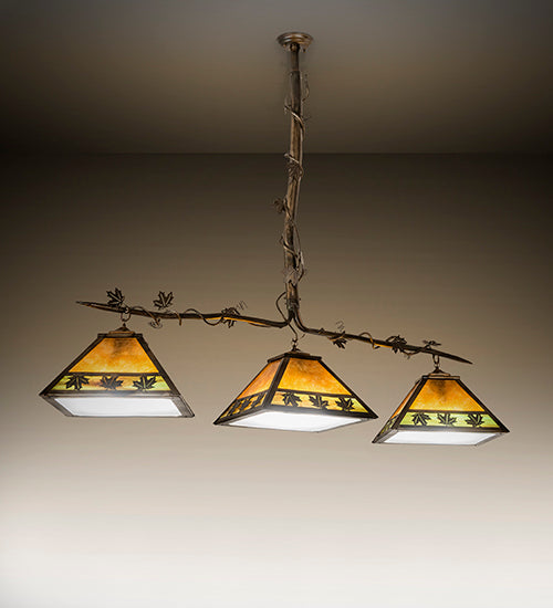 Meyda Lighting Maple Leaf 66" 3-Light Light Burnished Antique Copper Island Pendant Light With Multi-Colored Shade Glass