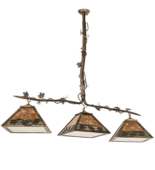 Meyda Lighting Maple Leaf 66" 3-Light Light Burnished Antique Copper Island Pendant Light With Multi-Colored Shade Glass