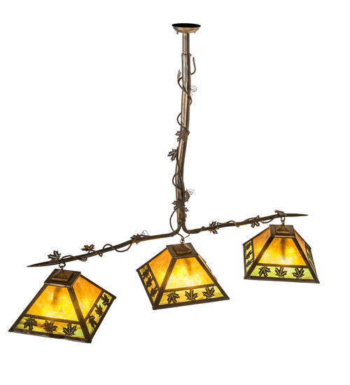 Meyda Lighting Maple Leaf 66" 3-Light Light Burnished Antique Copper Island Pendant Light With Multi-Colored Shade Glass