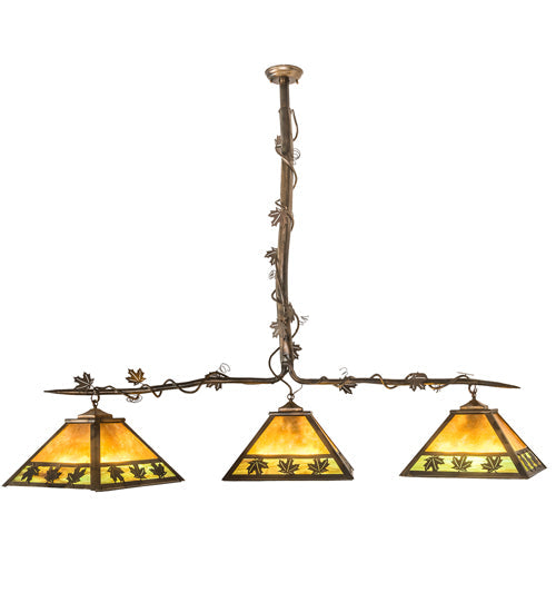 Meyda Lighting Maple Leaf 66" 3-Light Light Burnished Antique Copper Island Pendant Light With Multi-Colored Shade Glass