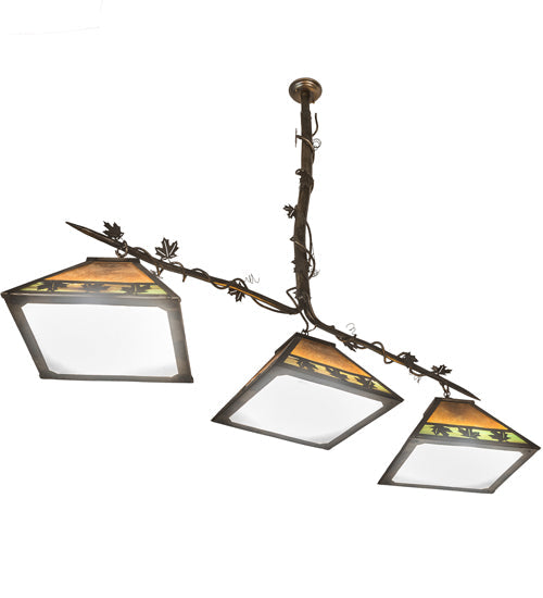 Meyda Lighting Maple Leaf 66" 3-Light Light Burnished Antique Copper Island Pendant Light With Multi-Colored Shade Glass
