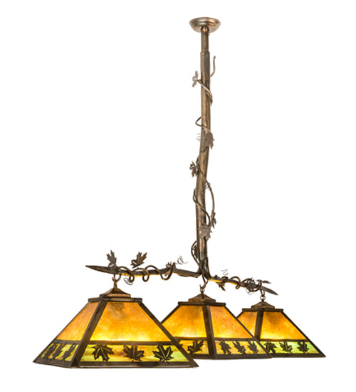 Meyda Lighting Maple Leaf 66" 3-Light Light Burnished Antique Copper Island Pendant Light With Multi-Colored Shade Glass