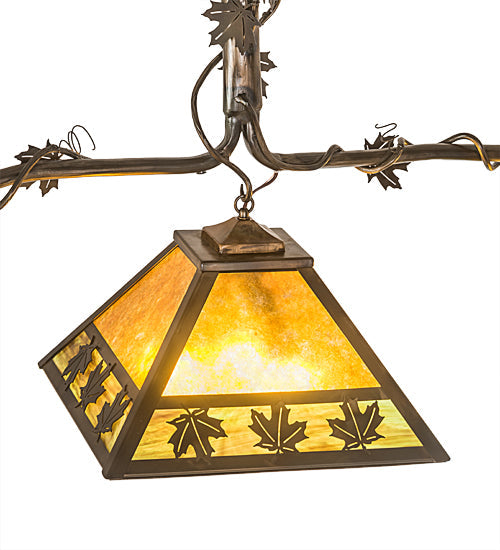 Meyda Lighting Maple Leaf 66" 3-Light Light Burnished Antique Copper Island Pendant Light With Multi-Colored Shade Glass