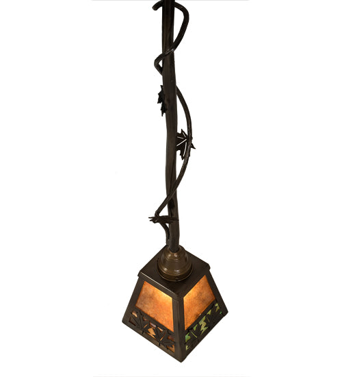 Meyda Lighting Maple Leaf 9" Light Burnished Antique Copper Mini Pendant Light With Amber Mica & Greenish Brown Art Shade Glass
