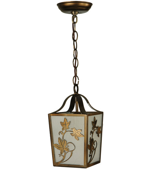 Meyda Lighting Maple Vine 9" Antique Copper Mini Pendant Light With Frosted Seeded Shade Glass