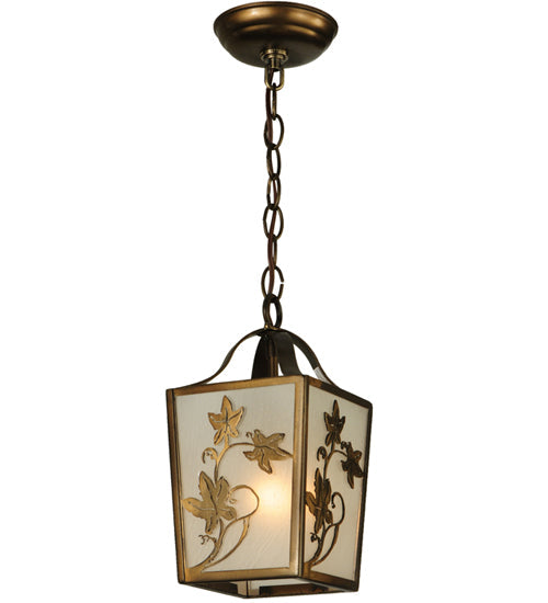 Meyda Lighting Maple Vine 9" Antique Copper Mini Pendant Light With Frosted Seeded Shade Glass