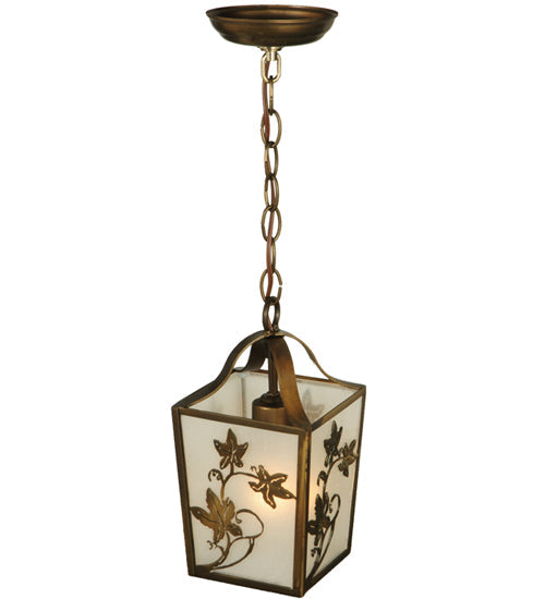 Meyda Lighting Maple Vine 9" Antique Copper Mini Pendant Light With Frosted Seeded Shade Glass