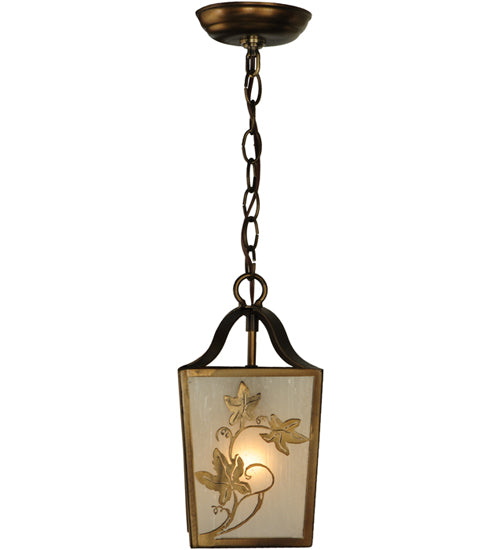 Meyda Lighting Maple Vine 9" Antique Copper Mini Pendant Light With Frosted Seeded Shade Glass