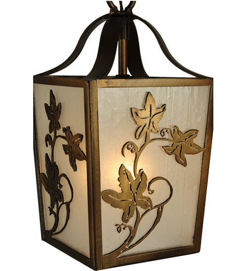 Meyda Lighting Maple Vine 9" Antique Copper Mini Pendant Light With Frosted Seeded Shade Glass