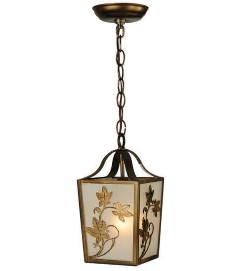 Meyda Lighting Maple Vine 9" Antique Copper Mini Pendant Light With Frosted Seeded Shade Glass