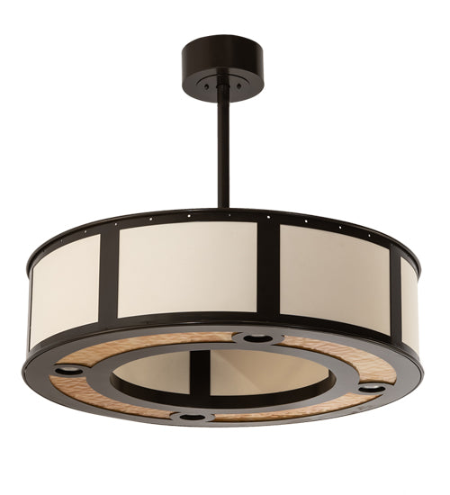Meyda Lighting Maplewood 32" 8-Light Timeless Bronze Smythe Craftsman Pendant Light With Beige Linen & Amber Shade Glass