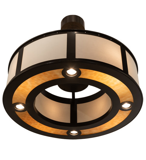 Meyda Lighting Maplewood 32" 8-Light Timeless Bronze Smythe Craftsman Pendant Light With Beige Linen & Amber Shade Glass