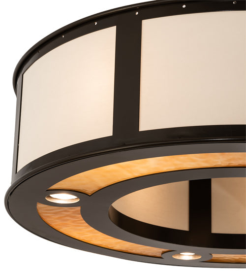 Meyda Lighting Maplewood 32" 8-Light Timeless Bronze Smythe Craftsman Pendant Light With Beige Linen & Amber Shade Glass