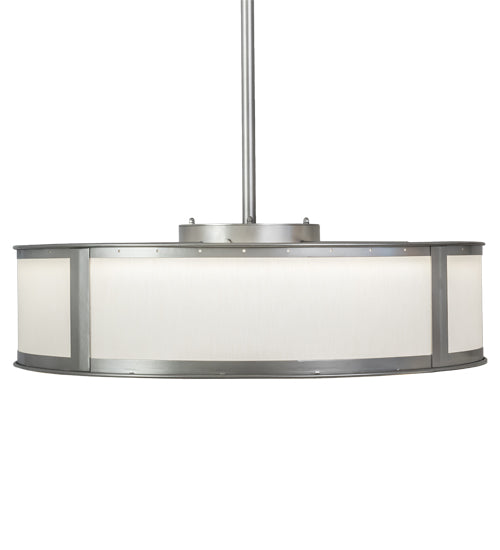 Meyda Lighting Maplewood 37" LED Nickel Chandelier With Eggshell Textrene & Faux Maplewood Shade and Fan