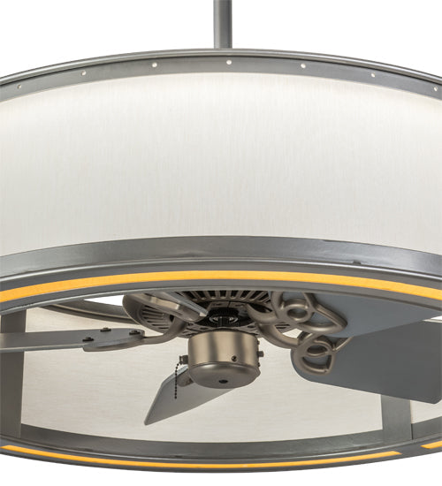 Meyda Lighting Maplewood 37" LED Nickel Chandelier With Eggshell Textrene & Faux Maplewood Shade and Fan