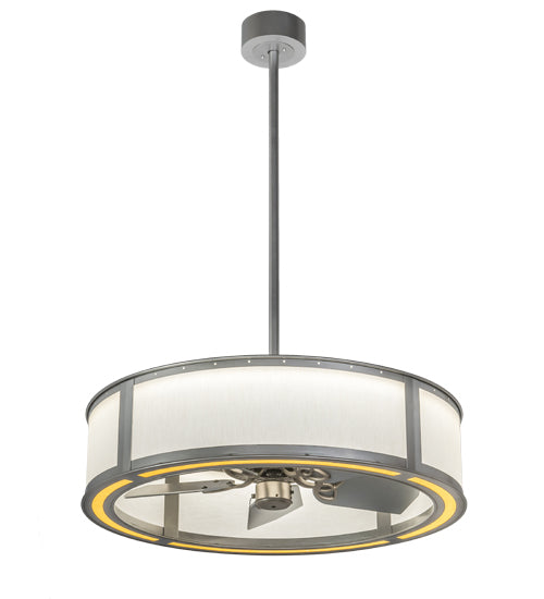 Meyda Lighting Maplewood 37" LED Nickel Chandelier With Eggshell Textrene & Faux Maplewood Shade and Fan
