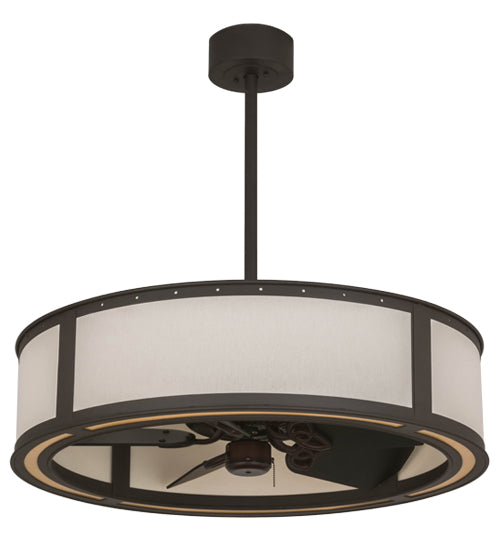 Meyda Lighting Maplewood 37" LED Strip Oil Rubbed Bronze Smythe Craftsman Chandelier With Beige Natural Textrene Shade and Fan