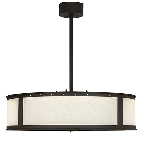 Meyda Lighting Maplewood 37" LED Strip Oil Rubbed Bronze Smythe Craftsman Chandelier With Beige Natural Textrene Shade and Fan