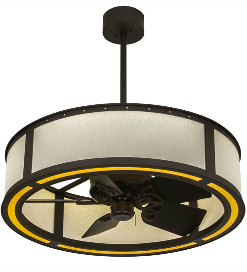 Meyda Lighting Maplewood 37" LED Strip Oil Rubbed Bronze Smythe Craftsman Chandelier With Beige Natural Textrene Shade and Fan