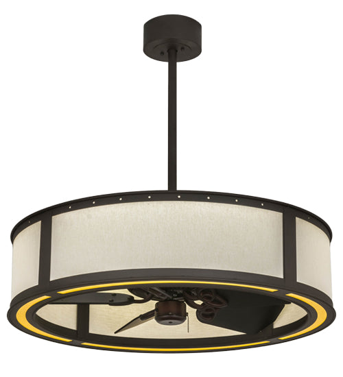 Meyda Lighting Maplewood 37" LED Strip Oil Rubbed Bronze Smythe Craftsman Chandelier With Beige Natural Textrene Shade and Fan