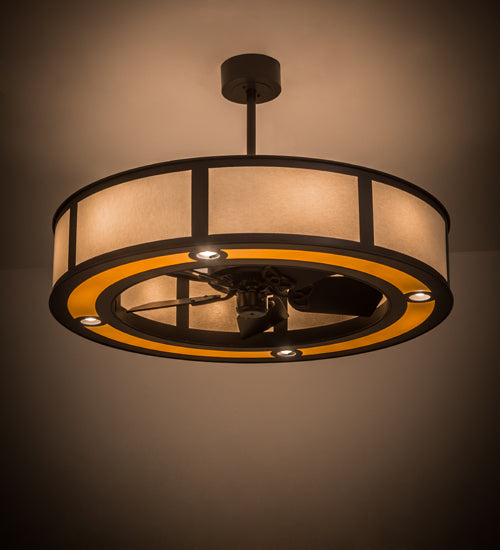Meyda Lighting Maplewood 45" 12-Light Timeless Bronze Chandelier Ceiling Fixture Hardware With Beige Textrene & Maplewood Faux Shade and Fan