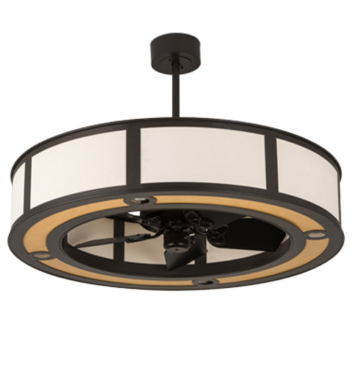 Meyda Lighting Maplewood 45" 12-Light Timeless Bronze Chandelier Ceiling Fixture Hardware With Beige Textrene & Maplewood Faux Shade and Fan