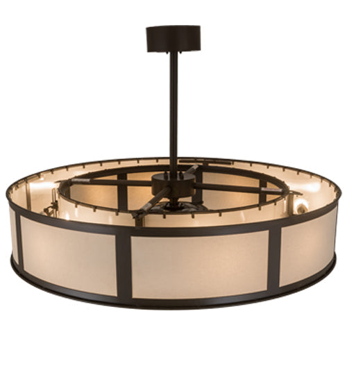 Meyda Lighting Maplewood 45" 12-Light Timeless Bronze Chandelier Ceiling Fixture Hardware With Beige Textrene & Maplewood Faux Shade and Fan