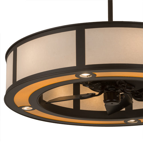 Meyda Lighting Maplewood 45" 12-Light Timeless Bronze Chandelier Ceiling Fixture Hardware With Beige Textrene & Maplewood Faux Shade and Fan