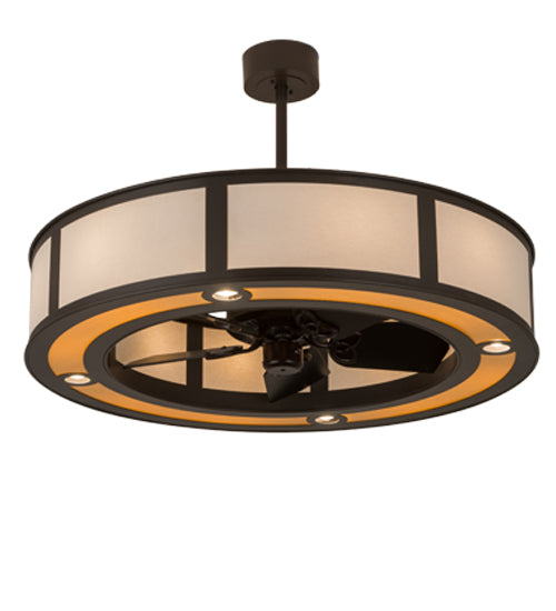 Meyda Lighting Maplewood 45" 12-Light Timeless Bronze Chandelier Ceiling Fixture Hardware With Beige Textrene & Maplewood Faux Shade and Fan