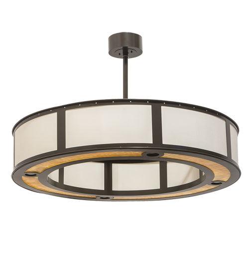 Meyda Lighting Maplewood 45" 12-Light Timeless Bronze Smythe Craftsman Pendant Light With Beige Linen & Amber Shade Glass