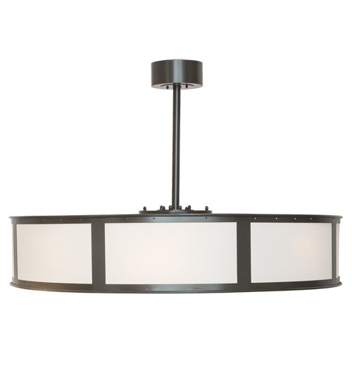 Meyda Lighting Maplewood 45" 12-Light Timeless Bronze Smythe Craftsman Pendant Light With Beige Linen & Amber Shade Glass