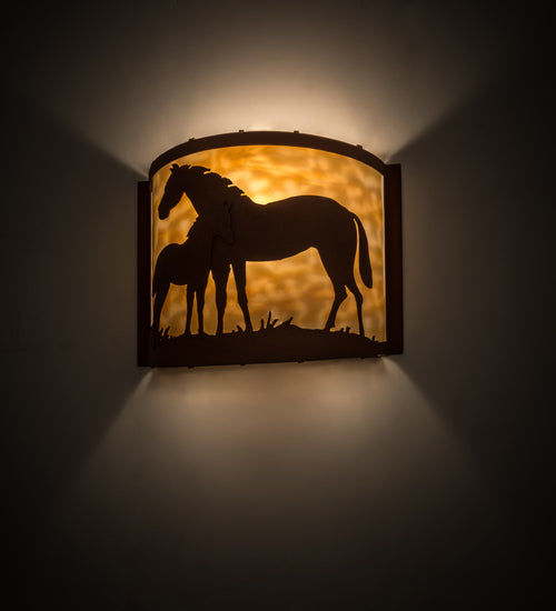 Meyda Lighting Mare & Foal 11" Earth Wall Sconce With Beige Art Shade Glass