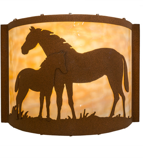 Meyda Lighting Mare & Foal 11" Earth Wall Sconce With Beige Art Shade Glass