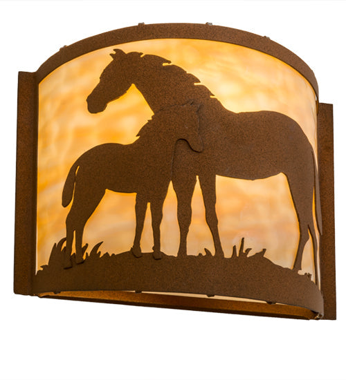 Meyda Lighting Mare & Foal 11" Earth Wall Sconce With Beige Art Shade Glass