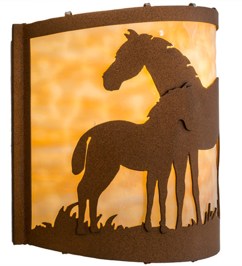 Meyda Lighting Mare & Foal 11" Earth Wall Sconce With Beige Art Shade Glass