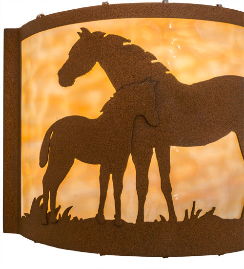 Meyda Lighting Mare & Foal 11" Earth Wall Sconce With Beige Art Shade Glass