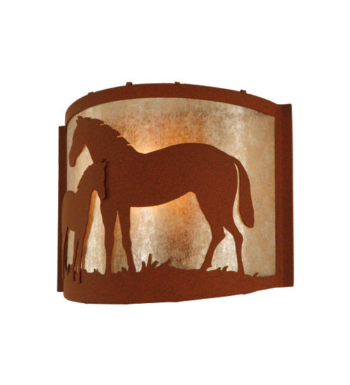 Meyda Lighting Mare & Foal 12" Rust Wall Sconce With Silver Mica Shade Glass