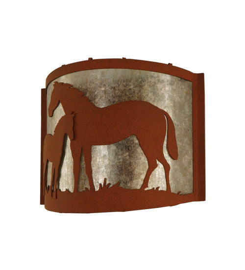 Meyda Lighting Mare & Foal 12" Rust Wall Sconce With Silver Mica Shade Glass