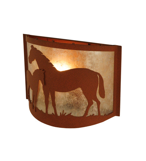 Meyda Lighting Mare & Foal 12" Rust Wall Sconce With Silver Mica Shade Glass