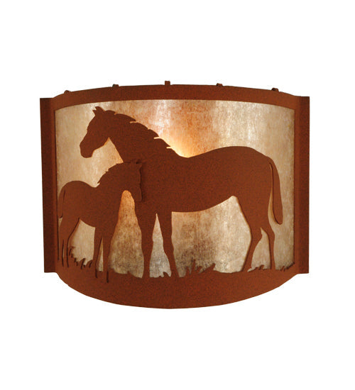 Meyda Lighting Mare & Foal 12" Rust Wall Sconce With Silver Mica Shade Glass