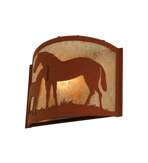 Meyda Lighting Mare & Foal 12" Rust Wall Sconce With Silver Mica Shade Glass