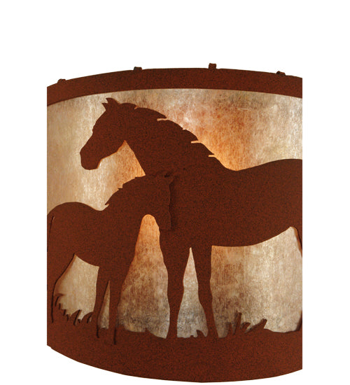 Meyda Lighting Mare & Foal 12" Rust Wall Sconce With Silver Mica Shade Glass