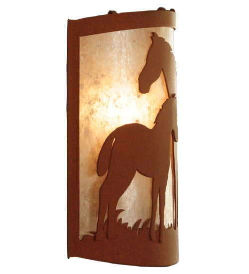 Meyda Lighting Mare & Foal 12" Rust Wall Sconce With Silver Mica Shade Glass