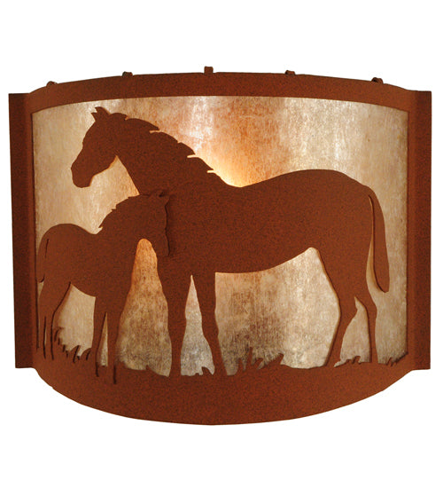 Meyda Lighting Mare & Foal 12" Rust Wall Sconce With Silver Mica Shade Glass