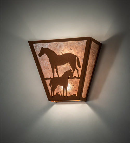 Meyda Lighting Mare & Foal 13" 2-Light Earth Wall Sconce With Silver Mica Shade Glass