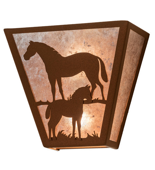 Meyda Lighting Mare & Foal 13" 2-Light Earth Wall Sconce With Silver Mica Shade Glass