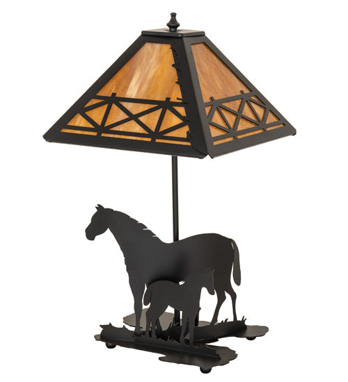 Meyda Lighting Mare & Foal 22" 2-Light Textured Black Table Lamp With Honey Amber Shade Glass