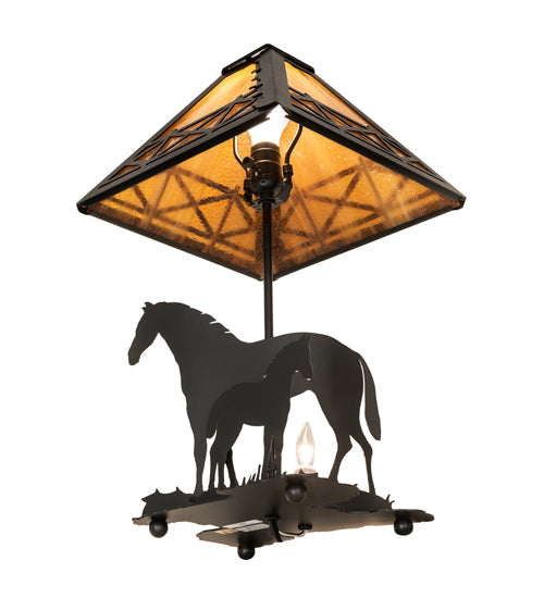 Meyda Lighting Mare & Foal 22" 2-Light Textured Black Table Lamp With Honey Amber Shade Glass